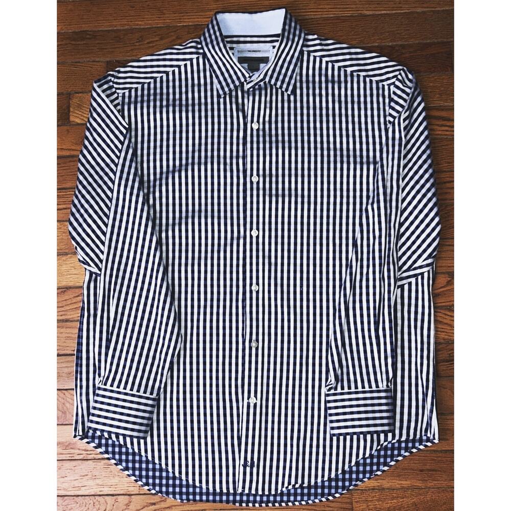 Johnston & Murphy Men's Large Tailored Fit Blue & White Plaid Button Down Shirt
